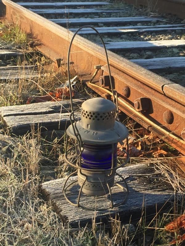 Original RAILWAY LANTERN RARE FIND with COBALT BLUE LENS, NO DAMAGE. Stamped C.N.R.