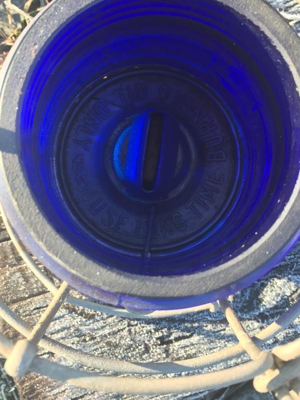 Original RAILWAY LANTERN RARE FIND with COBALT BLUE LENS, NO DAMAGE. Stamped C.N.R.