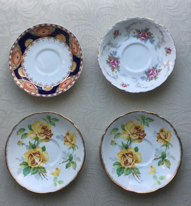 ROYAL ALBERT Crown China COBALT BLUE & GOLD _ Imari Style_ Orange Poppy Pattern_ Hard to Find + RA Tranquillity + 2 Royal Stafford Yellow Rose Saucers. Lot 4 PIECES