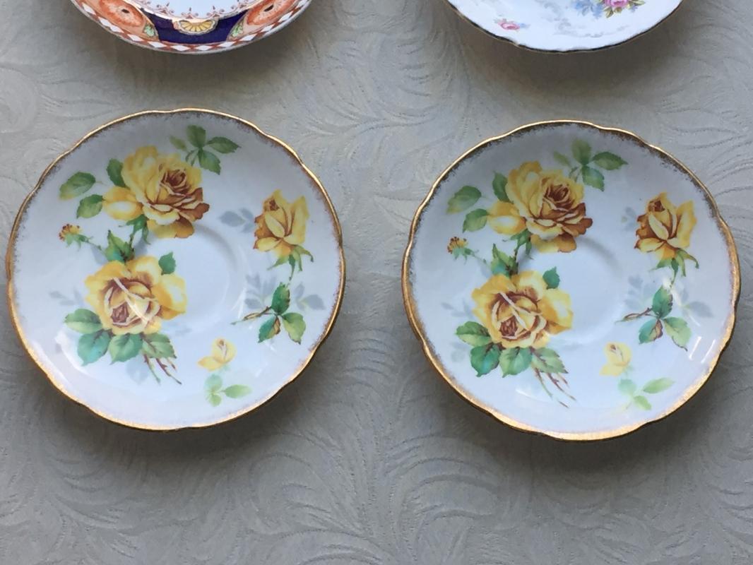 ROYAL ALBERT Crown China COBALT BLUE & GOLD _ Imari Style_ Orange Poppy Pattern_ Hard to Find + RA Tranquillity + 2 Royal Stafford Yellow Rose Saucers. Lot 4 PIECES