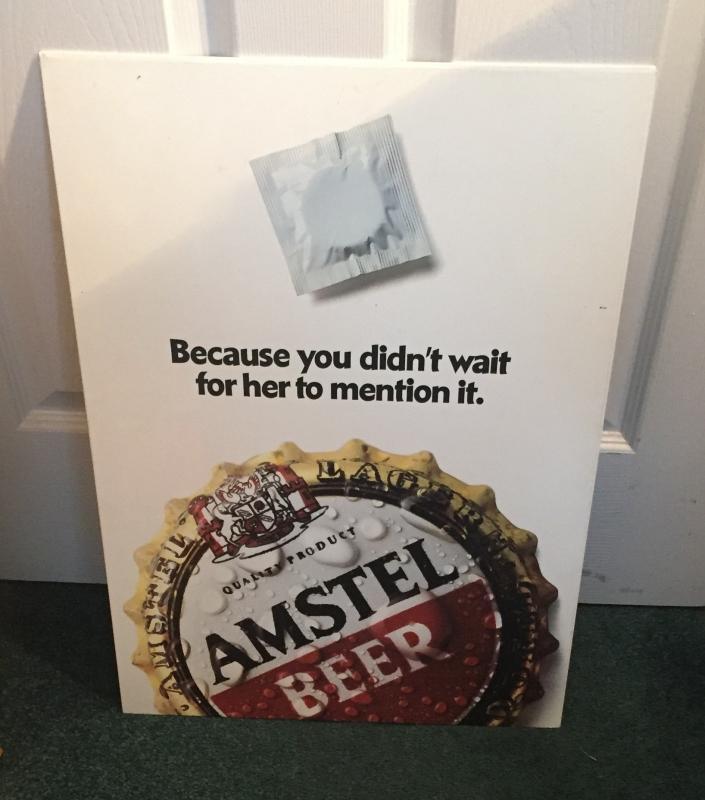 Hard to Find vintage AMSTEL Beer Cap Sign Note: image of beer cap with droplets of water is the Very Hard to Find image plus with slogan during era _Metal SIGN : AMSTEL LAGER __Mancave artifact _ 23