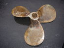Nautical Antique Ship's Three Blade SOLID BRASS PROPELLER with Solid Brass Parts. Wedge Shaped Bracket STAMPED