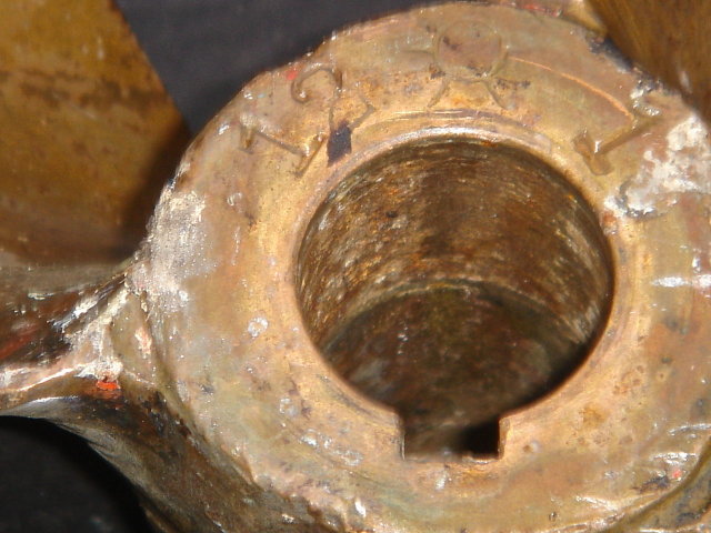 Nautical Antique Ship's Three Blade SOLID BRASS PROPELLER with Solid Brass Parts. Wedge Shaped Bracket STAMPED