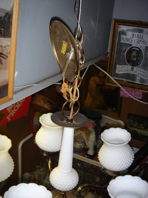 Collectible RETRO NOBNAIL Milk Glass Electric 5 Globe CEILING LIGHT FIXTURE