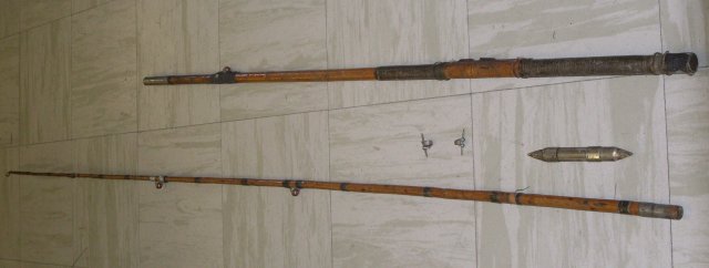 Nautical ANTIQUE FISHING ROD Circa 1853-1880 Size 9 Ft. 9 Inches LONG _features RED Agate Eyelets_spare parts included
