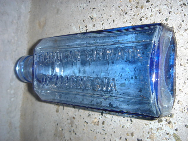 HISTORICAL COBALT BLUE Glass Bottle READS : GRANULAR CITRATE OF MAGNESIA ~ Crystal Light Blue. Beauty. Excellent Condition Carefully Hand Dug from Old City Dump Site