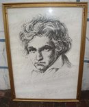 ART Music BEETHOVEN Large Old Print Solid Wood Gilt Frame and Glass Large size