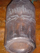 Antique Bourbon Bottle SIZE 10.5 Inches High ~ Acid Etched Scrolled Text ~ AMETHYST Color ~ GENUINE Original Carefully Hand Dug from Old City Dump British Columbia , Canada Historical Artifact