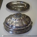 SILVERWARE GEORGIAN Revival Era .1714-1820 SILVERPLATED Large MEAT COVER size 16.25 Inches Widest HALLMARKED Makers Mark on Dome + Stamped Handle ALSO old Sheffield Oval FOOTED TRAY. Showpiece for Catering Event ~ HANDLE Detaches.