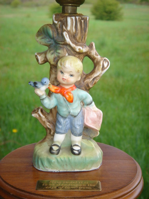 Estate the Beauty of this HUMMEL style CHILD'S BEDROOM LAMP Base With Solid BRASS Plaque Inscription READS : HOW SWEET IT IS etc___ Vintage Electric Lamp. Enjoy Decorating Home or Office.