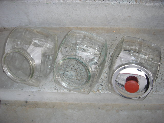 Collectibles Glass Cookie / Candy Jars Three all in Beautiful Clean Condition Tips Forward / Stands up.