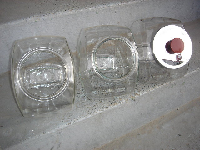 Collectibles Glass Cookie / Candy Jars Three all in Beautiful Clean Condition Tips Forward / Stands up.
