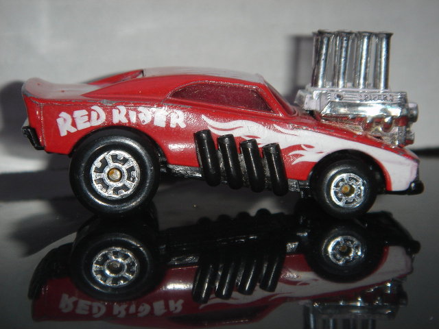 Collectible MATCHBOX Toy MUSCLE CAR Red Rider HUGE PIPES Big Black Fat Rear Tires ~ Makes a great Gift or add to your collection