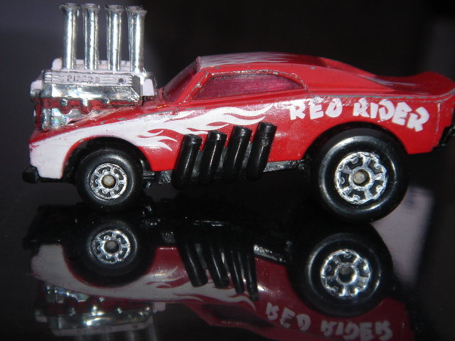 Collectible MATCHBOX Toy MUSCLE CAR Red Rider HUGE PIPES Big Black Fat Rear Tires ~ Makes a great Gift or add to your collection