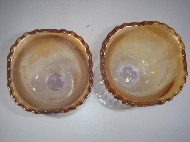 Antique Glass Goblets CIRCA 1912 SOUVENIR from WARROAD, MINN ~~ TWO~~ Each a little Different.~ 4 Point Mold Bottom of Glass. Turning Amethyst On Bottom. Flashed on Gold Main Part of Each Goblet.