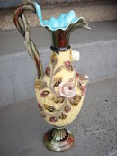 Antique MAJOLICA POTTERY Ewer / JUG on Pedestal Base. The Skill of Craftsman Just Beautiful ~ Circa 1890's