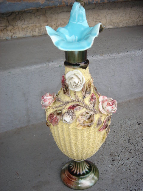 Antique MAJOLICA POTTERY Ewer / JUG on Pedestal Base. The Skill of Craftsman Just Beautiful ~ Circa 1890's