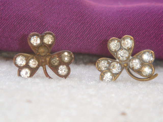 Antique~ TWO~SHAMROCK Rhinestone HAT PINS ~ Circa 1880's~ From Estate