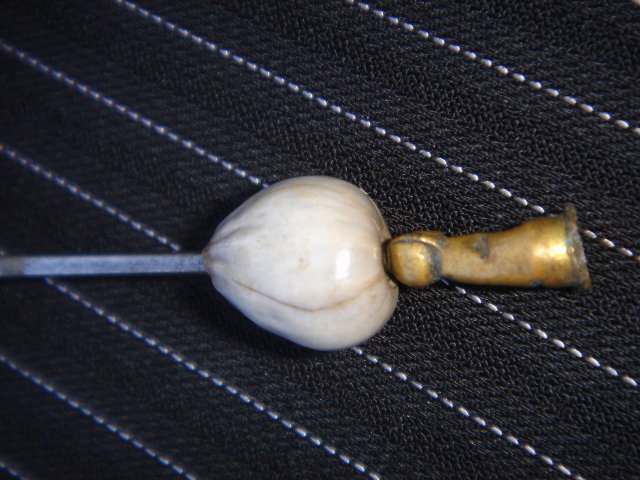 Antique Hat Pin 8.25 Inches Long ~ Feature a Seed with Solid Brass Finial