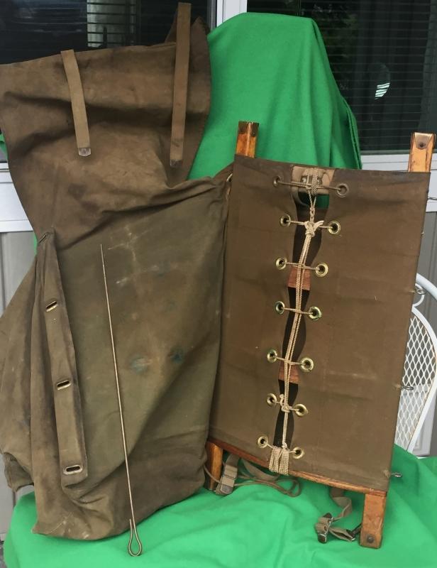 Rare Find ! Beauty Large TRAPPER NELSON INDIAN PACK BOARD _Custom Made by Jones Tent & Awning Vancouver BC Canada _made for Boy Scout Leader_ 29 1/2 Inch Tall_Many custom features_
