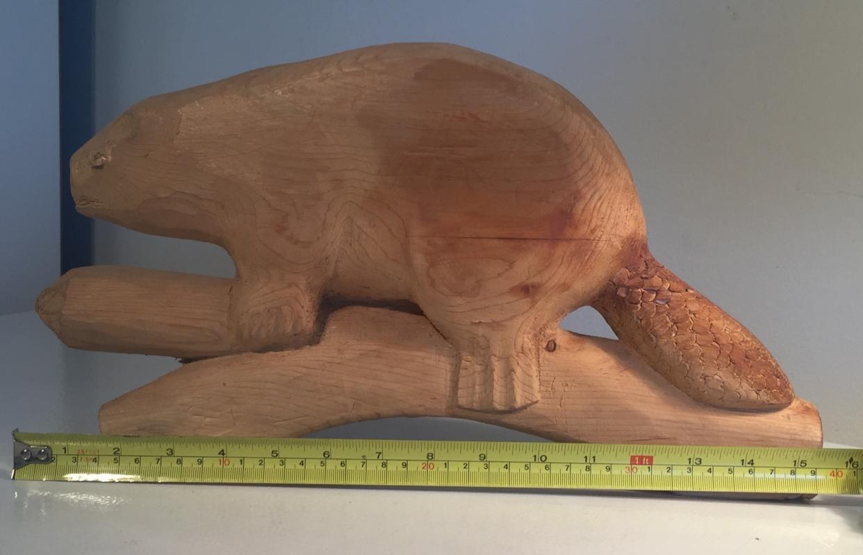 Antique Folk Art HAND CARVED & SIGNED_ 15 1/2 INCH Large_ Solid WOOD BEAVER _Signed: J D MacLennan