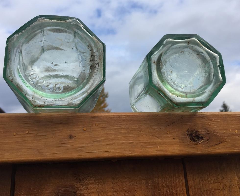 c1870s - 1922 _KILNER BROS Limited Aqua color Glass Jars _ 8 SIDED_ 2 Sizes_