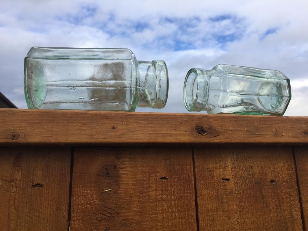 c1870s - 1922 _KILNER BROS Limited Aqua color Glass Jars _ 8 SIDED_ 2 Sizes_