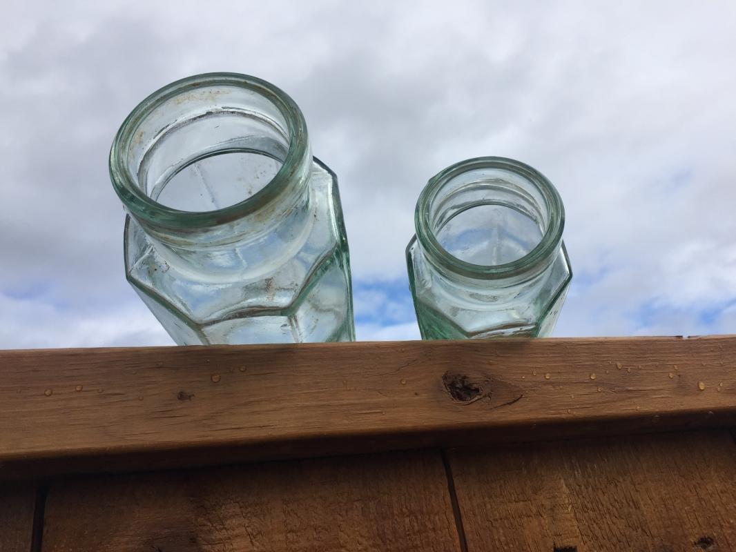 c1870s - 1922 _KILNER BROS Limited Aqua color Glass Jars _ 8 SIDED_ 2 Sizes_