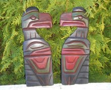 ORIGINAL Northwest Coast Native ART. Pair of RAVEN CARVINGS in Cedarwood. Hand-Carved by Skilled Genuine 1st Nations Carver Chris Cari Joseph