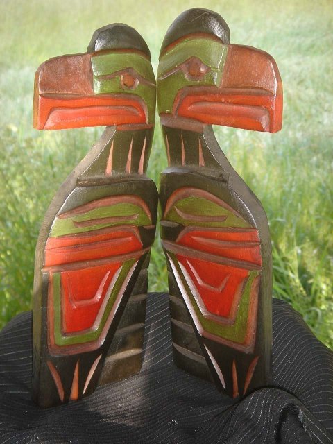ORIGINAL Northwest Coast Native ART. Pair of RAVEN CARVINGS in Cedarwood. Hand-Carved by Skilled Genuine 1st Nations Carver Chris Cari Joseph