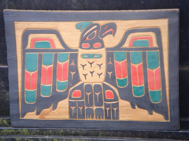 ORIGINAL ART Genuine Native American Indian CARVING in Cedarwood.~ THUNDERBIRD ~ Signed by Artists Bill + April Martin Neabay, Washington USA