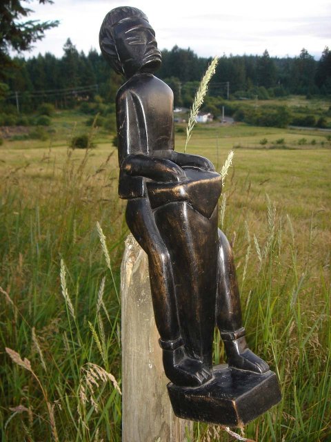 Collectible Old AFRICAN Wood Carving ~ Man Beating Drum 19 Inches Tall
