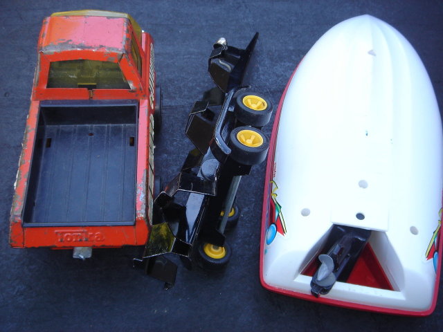 Collectible TONKA Pick-up Truck Pressed Steel with TONKA Boat Trailer and Nylint Brand Plastic Boat