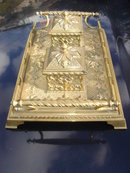 Beautiful ANTIQUE Solid Brass DOUBLE INKWELL on Ornate Handled Tray. ~ Circa 1880 ~ Germany in EXCELLENT Condition