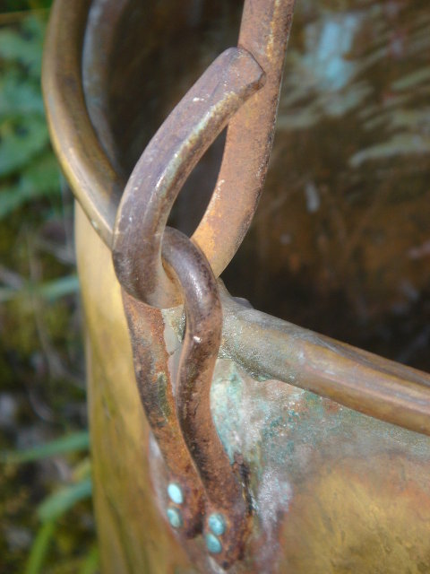 Large ANTIQUE Solid Brass CAULDRON 16 Inches High From bottom to Tip of Iron Bale Handle