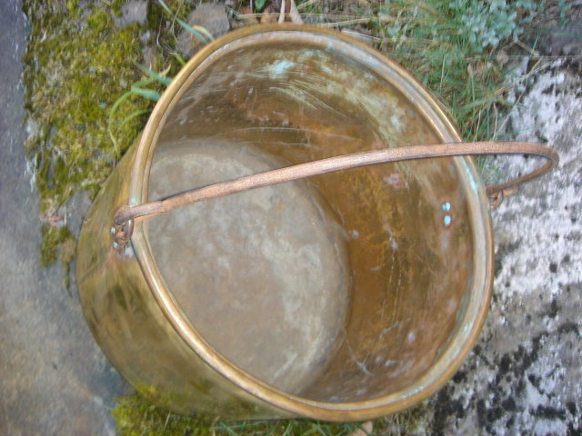 Large ANTIQUE Solid Brass CAULDRON 16 Inches High From bottom to Tip of Iron Bale Handle