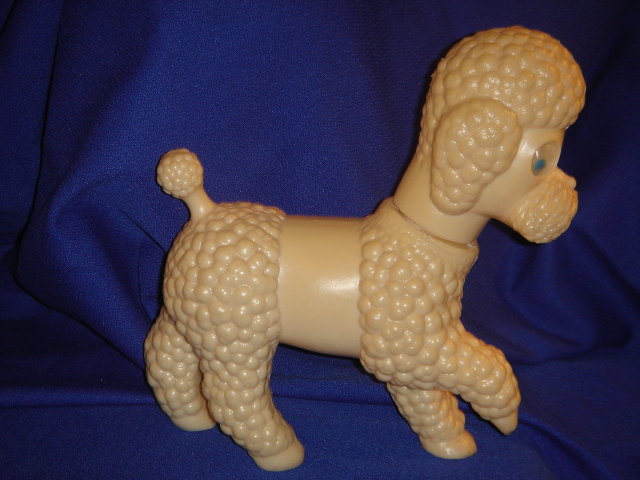 Collectible TOY POODLE DOG ~ Large 9 Inches HIGH ~ Swivel Head and Roll Around EYES ~ Rare Find !!! Molded Plastic Toy Poodle Dog