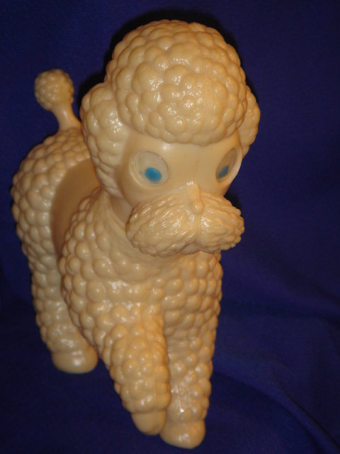Collectible TOY POODLE DOG ~ Large 9 Inches HIGH ~ Swivel Head and Roll Around EYES ~ Rare Find !!! Molded Plastic Toy Poodle Dog