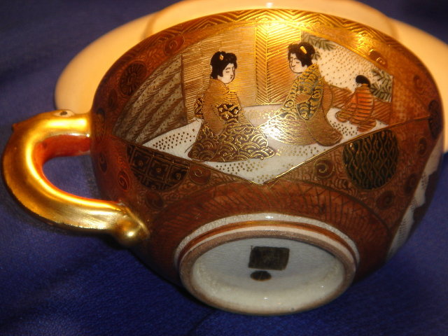 Early Meiji Period ~ Spectacular Satsuma GOLD Cup + Saucer ~ In Excellent Condition 19th Century Satsuma Authentic Mark, GOLD Cross in the Circle ~ Please CLICK on Pic 2X TO VIEW in LARGE SIZE _Good Value Gold $550.