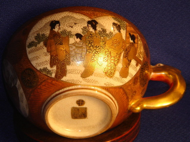 Early Meiji Period ~ Spectacular Satsuma GOLD Cup + Saucer ~ In Excellent Condition 19th Century Satsuma Authentic Mark, GOLD Cross in the Circle ~ Please CLICK on Pic 2X TO VIEW in LARGE SIZE _Good Value Gold $550.