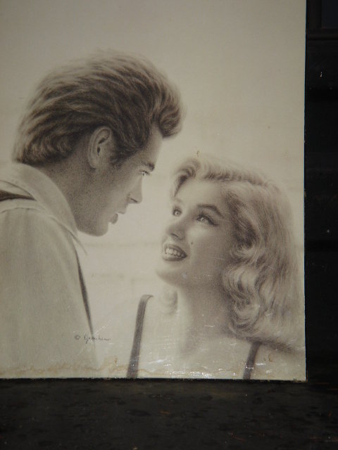 VINTAGE old JAMES DEAN & Marilyn Monroe POSTER ON Board ~ Copyright ~ Signed