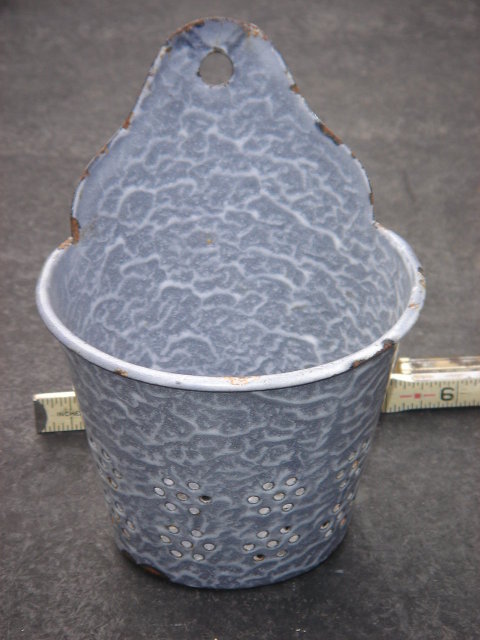 RARE FIND !!! Antique Circa 1880 BRUSH HOLDER sits on Kitchen Sink Counter or Hang on the Wall. ~ For The Hard Core Graniteware Collector ~ The Round / Oval / Tapered Shape