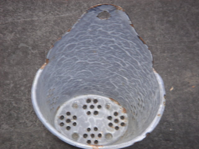 RARE FIND !!! Antique Circa 1880 BRUSH HOLDER sits on Kitchen Sink Counter or Hang on the Wall. ~ For The Hard Core Graniteware Collector ~ The Round / Oval / Tapered Shape