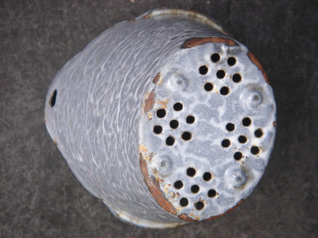 RARE FIND !!! Antique Circa 1880 BRUSH HOLDER sits on Kitchen Sink Counter or Hang on the Wall. ~ For The Hard Core Graniteware Collector ~ The Round / Oval / Tapered Shape