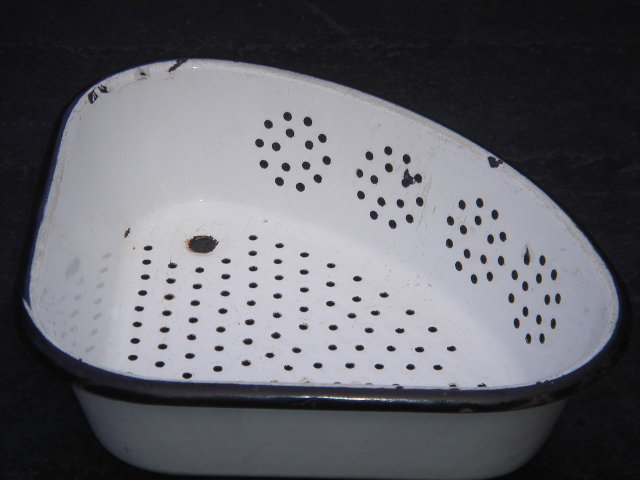 White Enamel CORNER Brush Holder or Veggie Collander