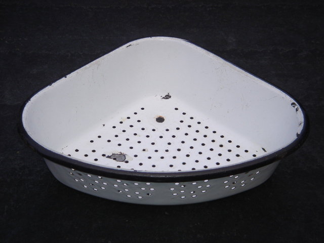 White Enamel CORNER Brush Holder or Veggie Collander