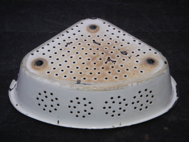 White Enamel CORNER Brush Holder or Veggie Collander
