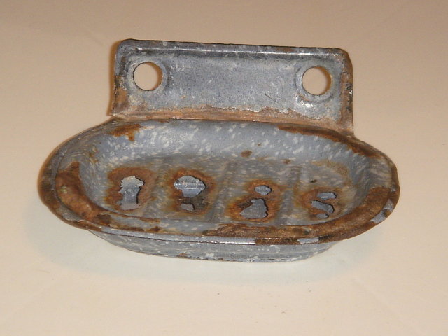 Antique Circa 1880's Blue Grey GRANITEWARE 2pc SOAP DISH ~ Mounts on the Wall ~ from British Columbia Historical COAL MINER'S Cabin ~ Artifact