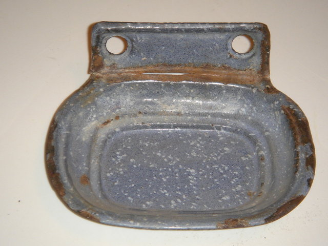 Antique Circa 1880's Blue Grey GRANITEWARE 2pc SOAP DISH ~ Mounts on the Wall ~ from British Columbia Historical COAL MINER'S Cabin ~ Artifact