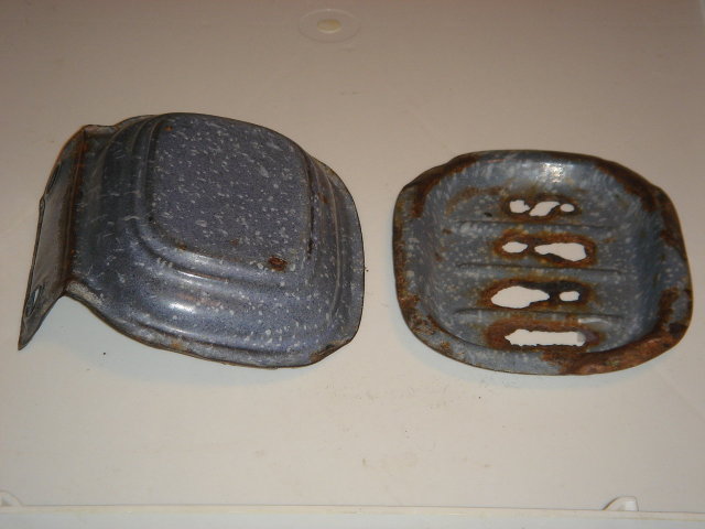 Antique Circa 1880's Blue Grey GRANITEWARE 2pc SOAP DISH ~ Mounts on the Wall ~ from British Columbia Historical COAL MINER'S Cabin ~ Artifact